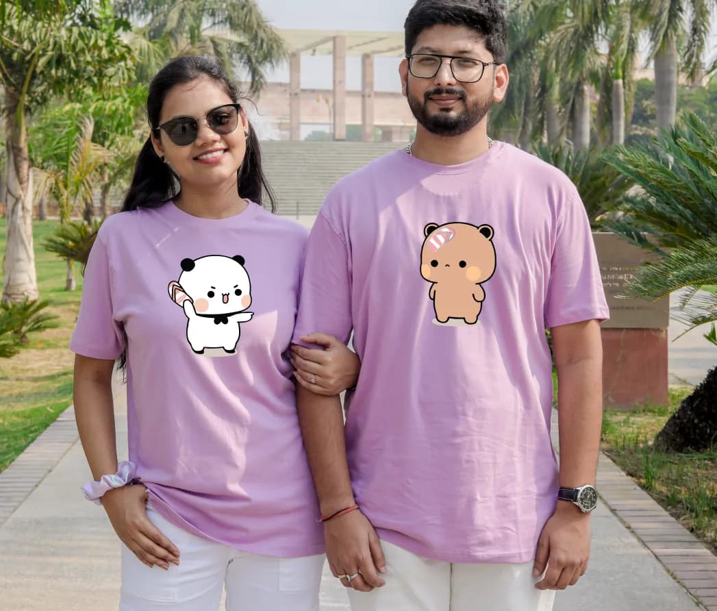 Bubu and Dudu Flying Chappal Matching Couple Tees – Cute Love design for Couples